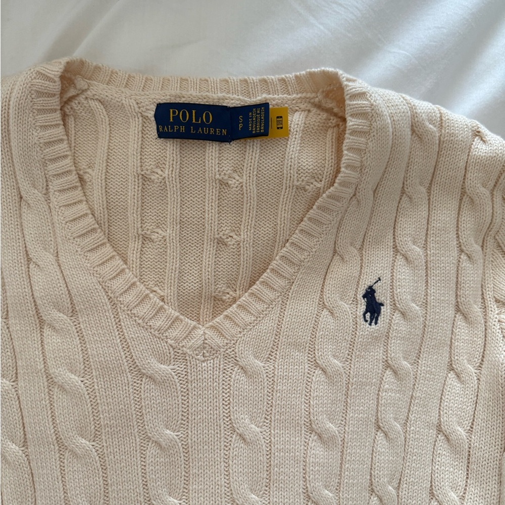 Polo by Ralph Lauren V-Neck Sweater in Cream